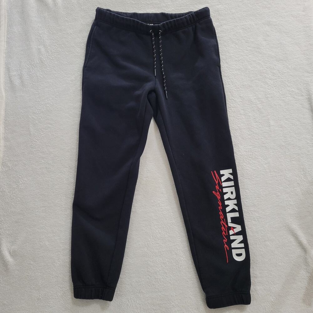 Costco Kirkland Signature Jogger Men's M Black Sweatpants Drawstring Spellout
